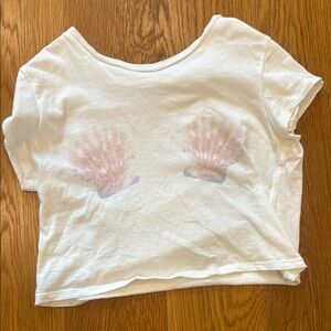 Aerie Seashell Short Sleeve Tee in White and Pink